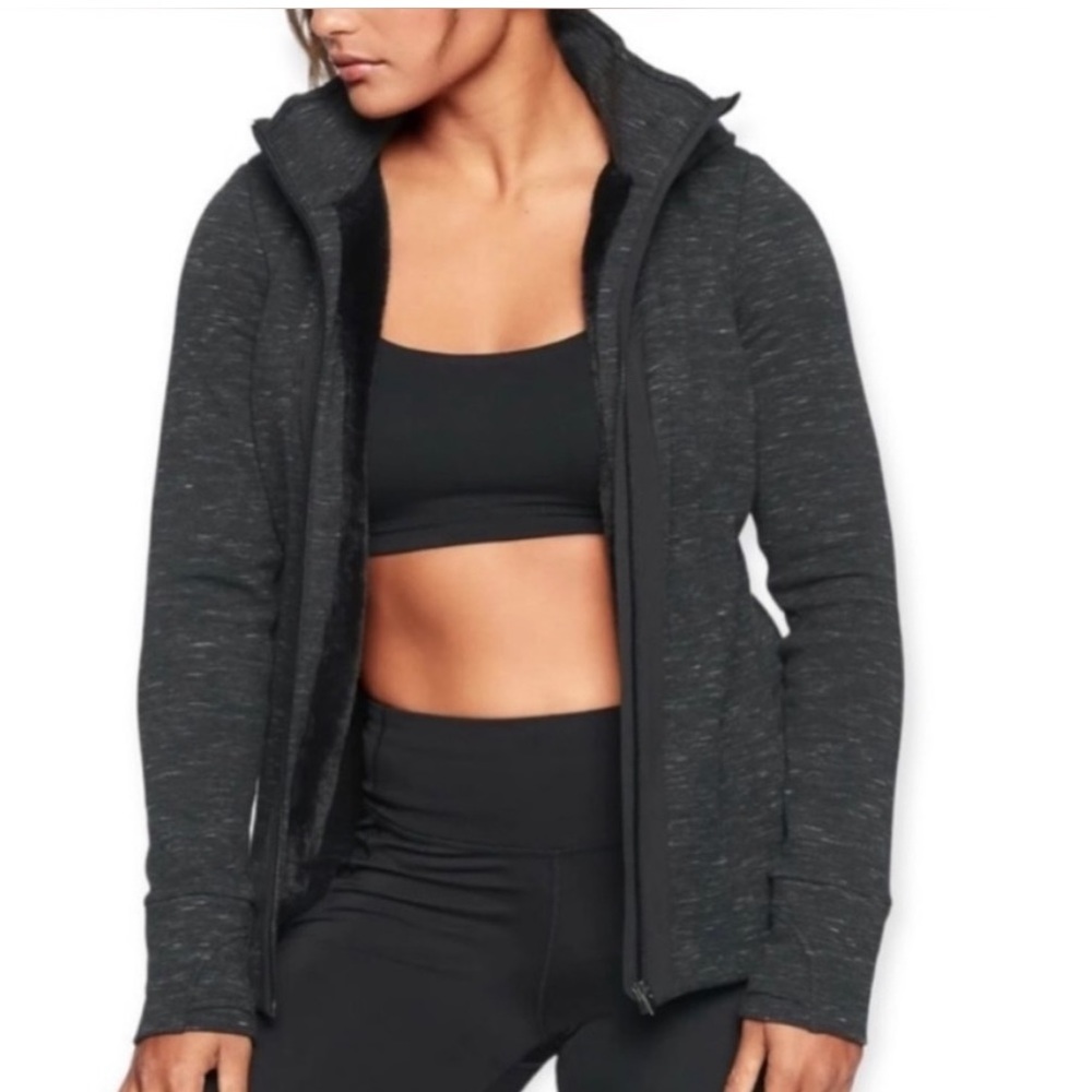 Athleta Womens Luxe Victory Hoodie Faux Fur Lined Full Zip Thick Sweater Medium